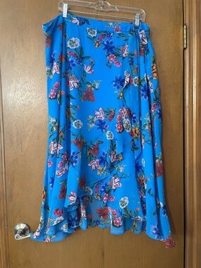 Floral Wrap Midi Skirt in Bright Blue